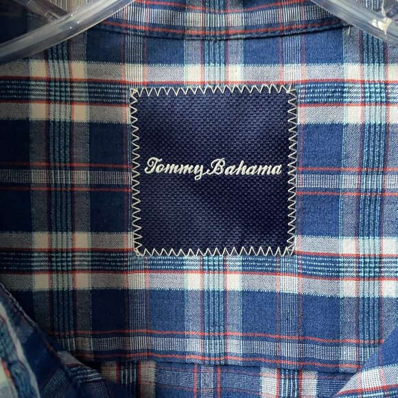 EUC Tommy Bahama Blue Plaid Button Front Short Sleeve Shirt in Men's Large - Picture 3 of 9